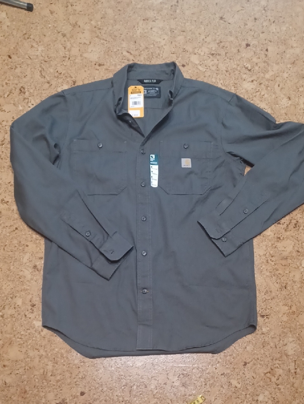 Carhartt Men's Grey Rugged Flex Relaxed Fit Button Down Shirt Size M NWT